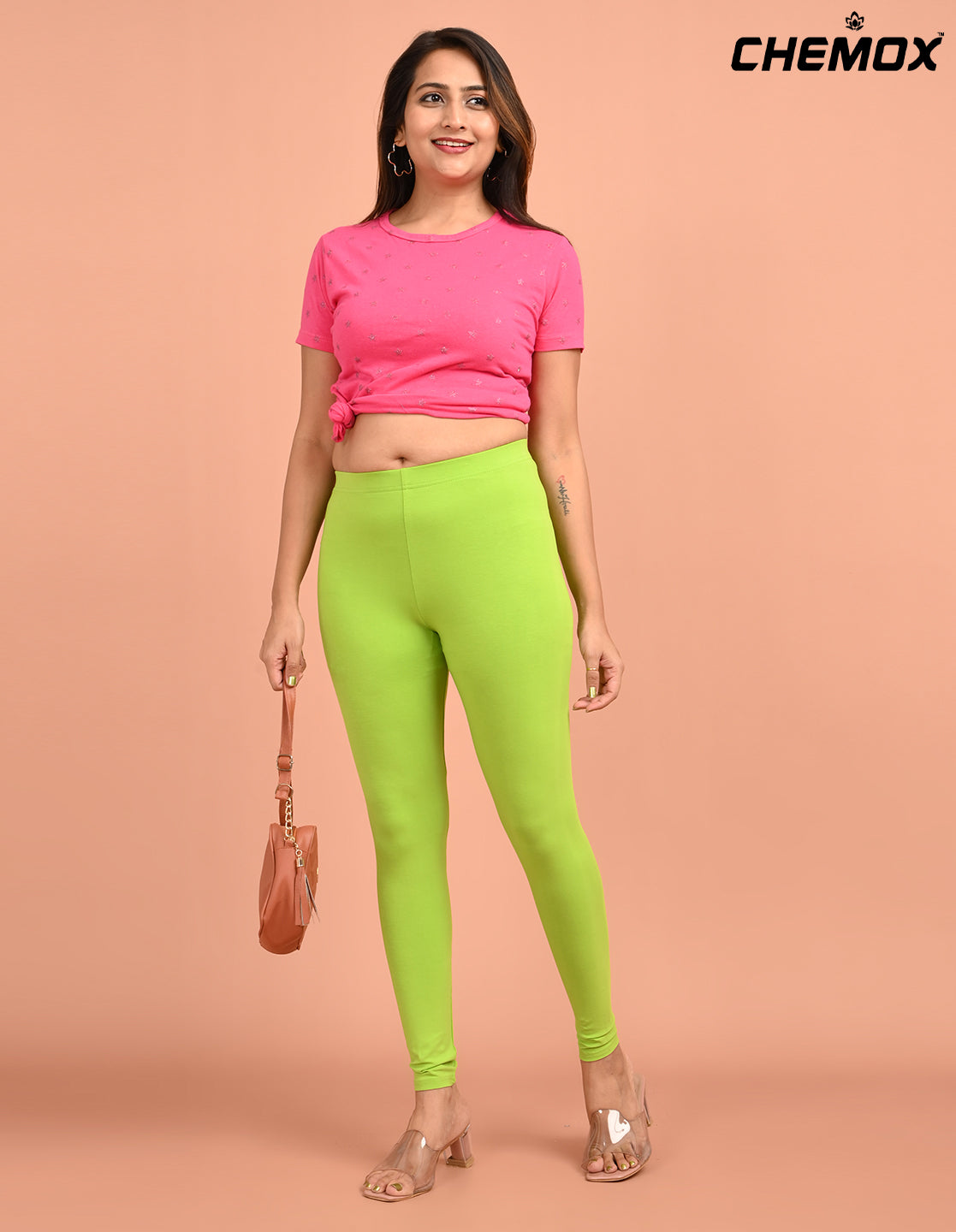 CHEMOX | 227 | Parrot Green Cotton Lycra Ankle Length Legging 180gsm