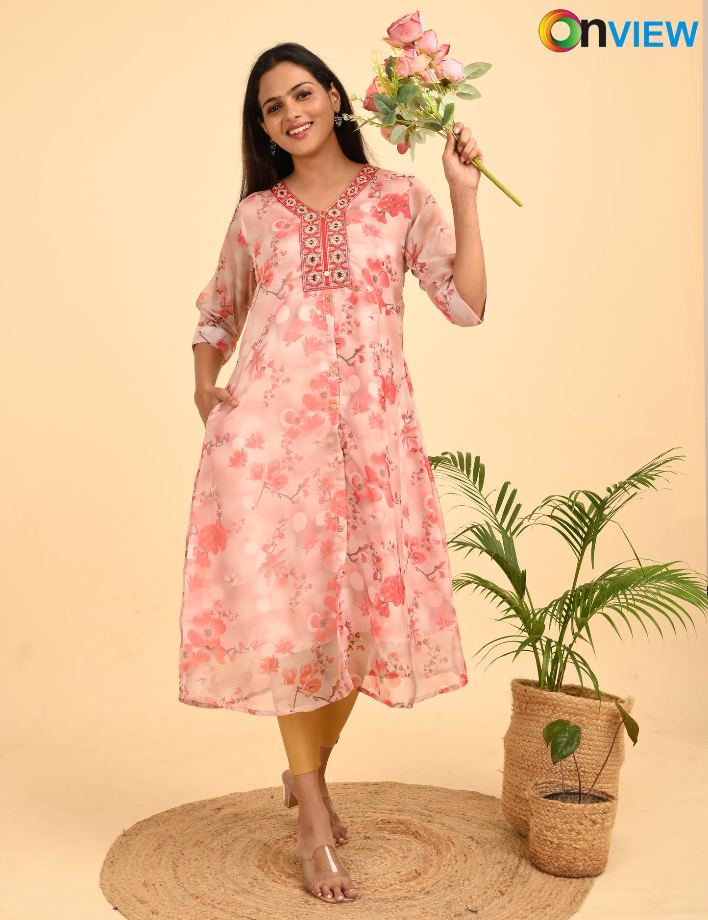 ONVIEW | 289 | A LINE ORGANZA EMBROIDARY UMBRELLA WITH LINING