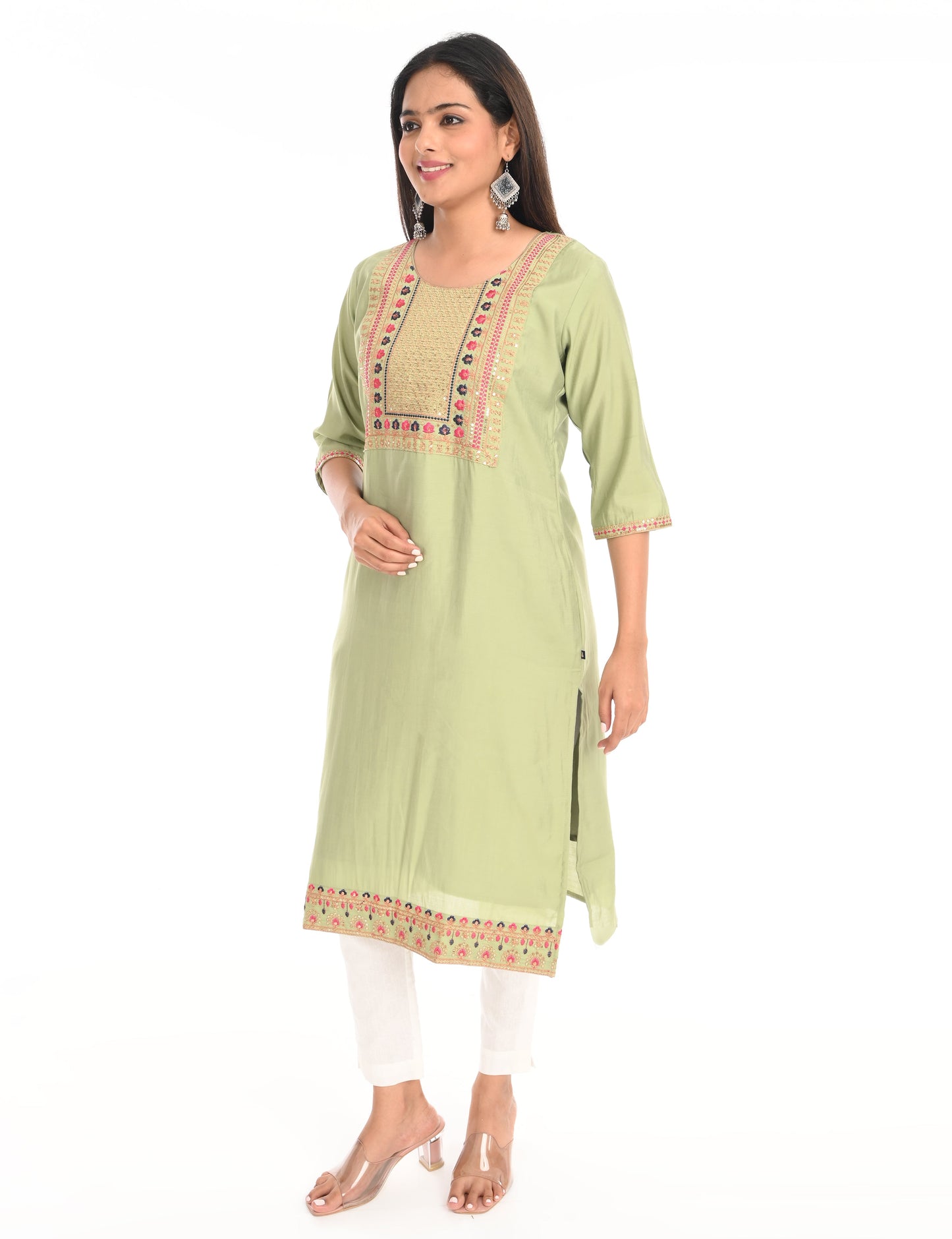 ONVIEW | 1433 | BOUTIQUE WORK SIDE OPEN KURTIS - (PISTA GREEN)