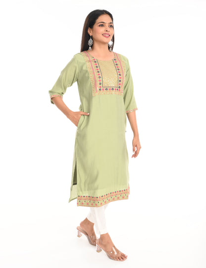 ONVIEW | 1433 | BOUTIQUE WORK SIDE OPEN KURTIS - (PISTA GREEN)