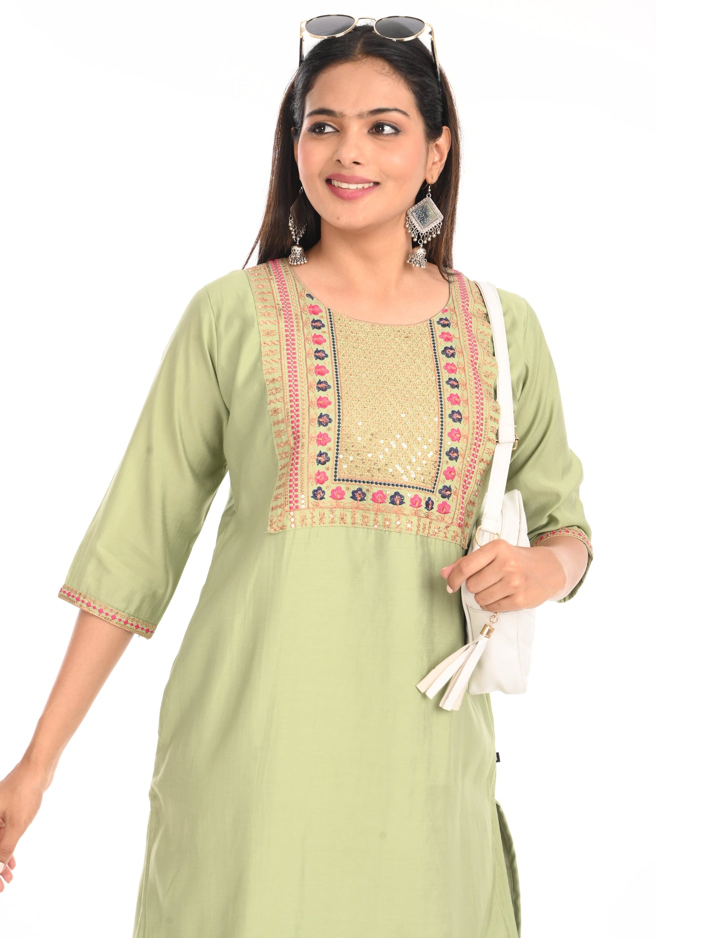 ONVIEW | 1433 | BOUTIQUE WORK SIDE OPEN KURTIS - (PISTA GREEN)