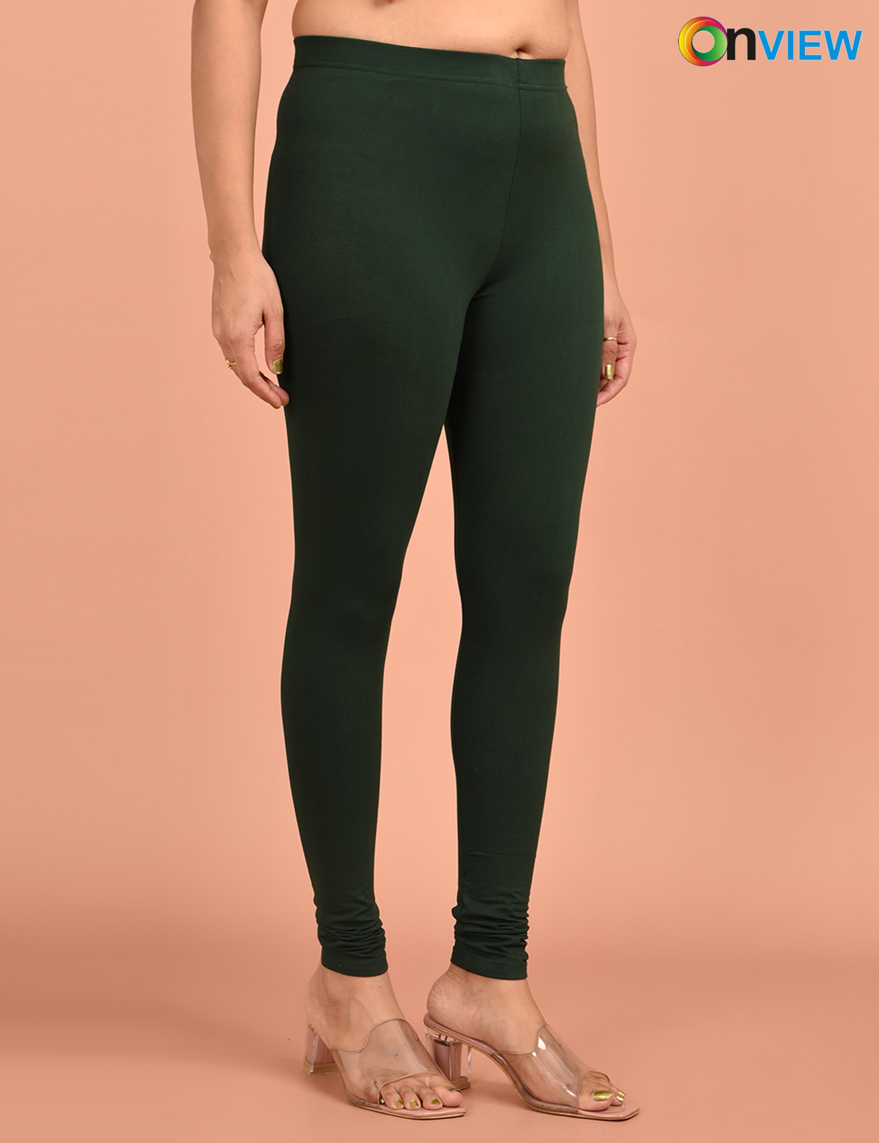 ONVIEW | 012 | Bottle Green Cotton Lycra Ankle Length Legging 220gsm