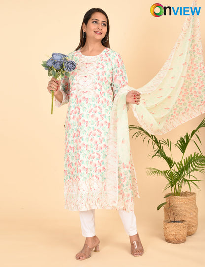 ONVIEW | 1333 | COTTON CHIKANKARI WORK WITH BORDER WITH DUPATTA