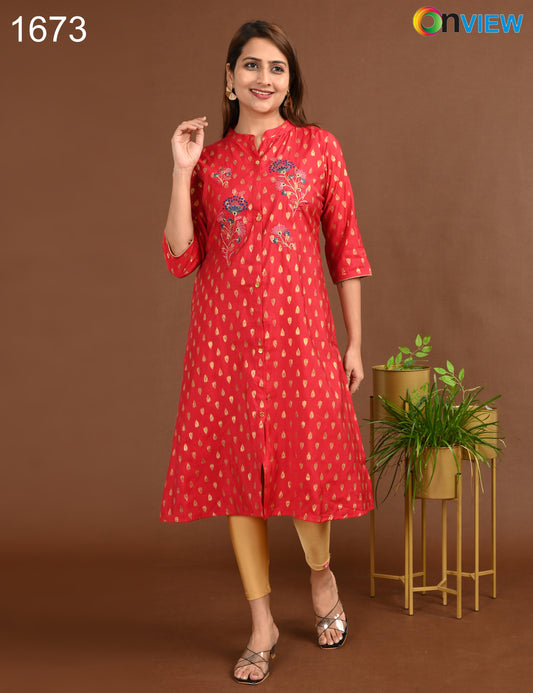 ONVIEW | 1673 | SILK A LINE SIDE OPEN WITH EMBROIDERY