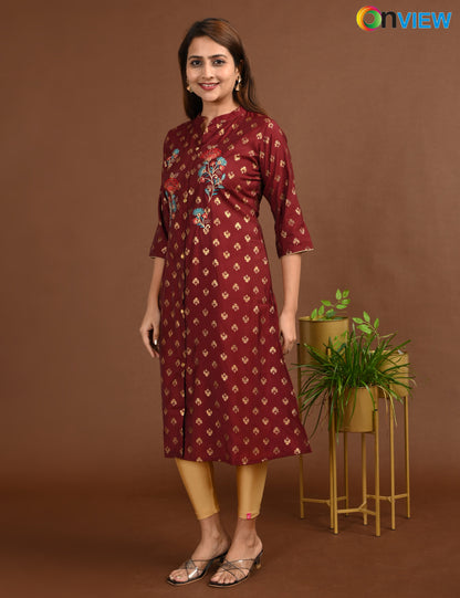 ONVIEW | 1674 | SILK A LINE SIDE OPEN WITH EMBROIDERY