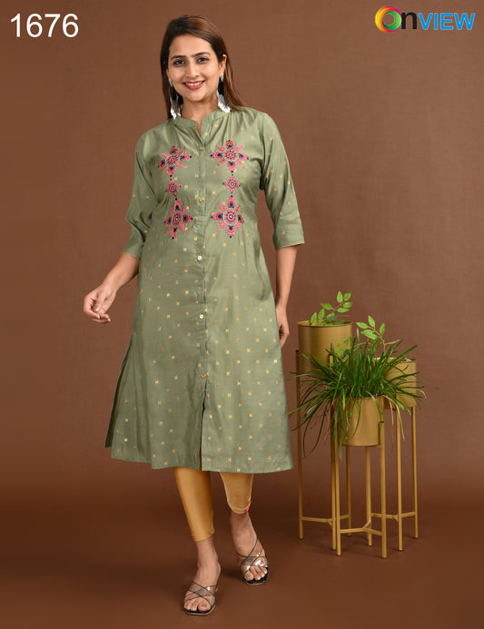 ONVIEW | 1676 | SILK A LINE SIDE OPEN WITH EMBROIDERY