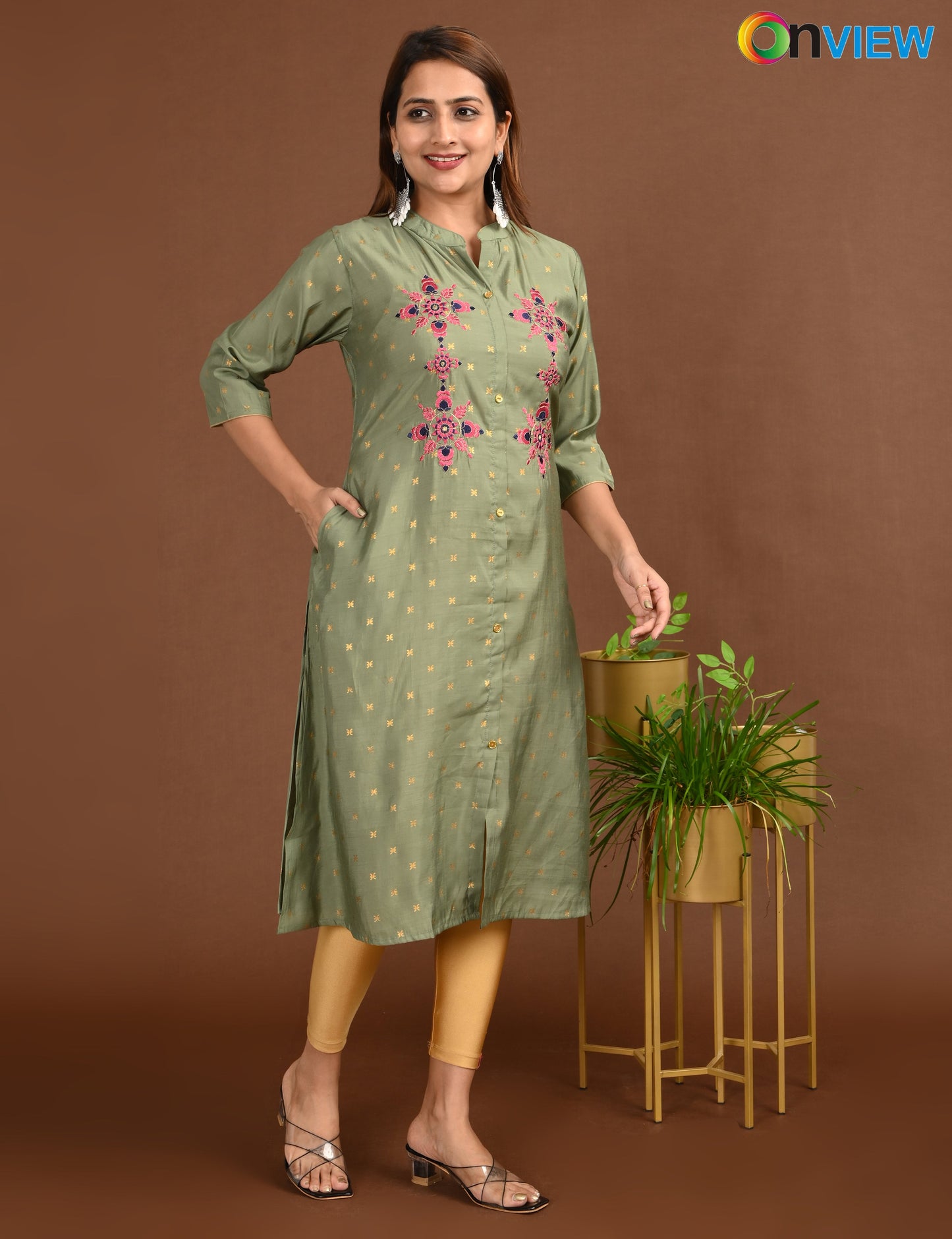 ONVIEW | 1676 | SILK A LINE SIDE OPEN WITH EMBROIDERY