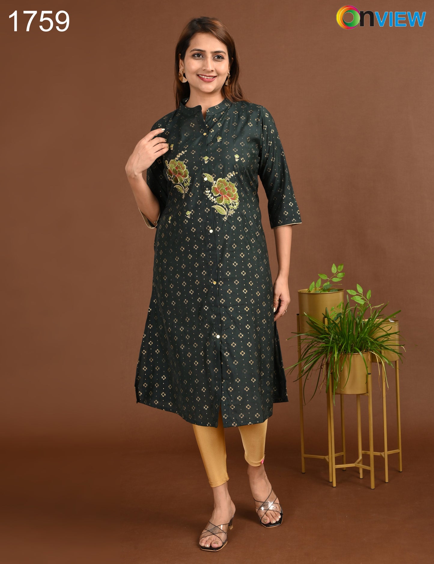 ONVIEW | 1759 | SILK A LINE SIDE OPEN WITH EMBROIDERY