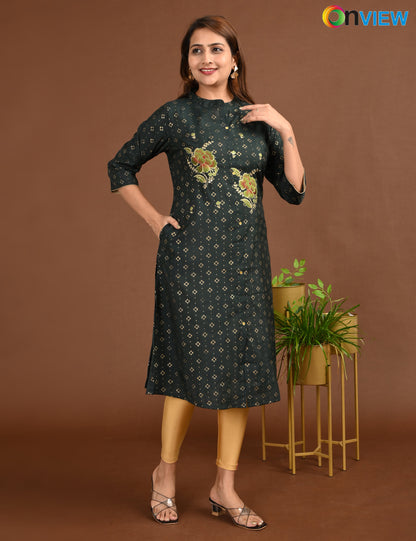 ONVIEW | 1759 | SILK A LINE SIDE OPEN WITH EMBROIDERY