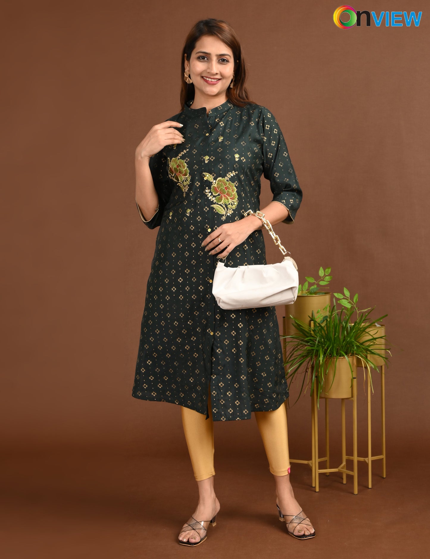 ONVIEW | 1759 | SILK A LINE SIDE OPEN WITH EMBROIDERY